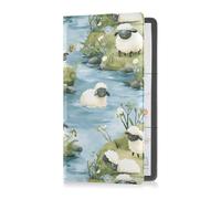 Cartoon Sheep A River Premium Leather Car Registration & Insurance Card Holder Auto Glove Box Organizer for ID, Driver's License, Key Contact Information Cards