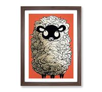 Cartoon Sheep Framed Print | A3 Walnut Framed Wall Art | Ready to Hang | Modern Cartoon Picture | Living Room Bedroom Lounge Office