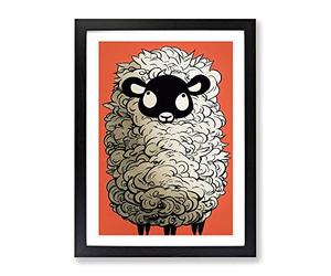 Cartoon Sheep Framed Print | A4 Black Framed Wall Art | Ready to Hang | Modern Cartoon Picture | Living Room Bedroom Lounge Office