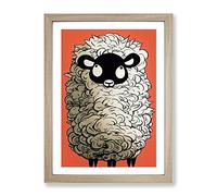 Cartoon Sheep Framed Print for Living Room Bedroom Home Office Décor, Wall Art Picture Ready to Hang, Oak A2 Frame (64 x 46 cm)