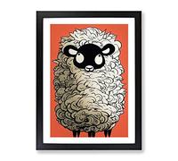 Cartoon Sheep Framed Wall Art Print A2 Black