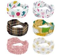 Cartoon Sheep Lamb Women’s Headbands, 6 Pieces Elastic Wide Turban Headband, Soft Head Bands, Non Slip Hairband for Yoga Workout Sport Running