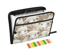Cartoon Sheep White Expanding File Folder with Labels 13 Pockets A4 Letter Size with Zipper Closure for File Folder with Pockets