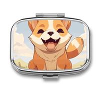 Cartoon Shiba Inu Dog Pill Box 2 Compartment Medicine Organizer Portable Pill Container Square Pill Holder for Pocket Travel Pill Case for Purse