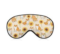 Cartoon Shiba Inu Dog Sleep Mask Sunflower Light Yellow Blindfold for Sleeping Elastic Blackout Eye Mask Cover for Full Night's Sleep Travel and Nap