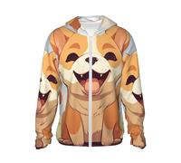 Cartoon Shiba Inu Dog Sun Protection Hoodie Jacket Full Zip Upf 50+ Long Sleeve Sun Shirt With Pocket Outdoor, Black, XXXL