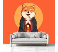 Cartoon Shiba Inu in Kimono Non-Woven Wallpaper 400 x 280 cm Bedroom Wall Mural, Orange Photo Wallpaper Poster Wall Covering, for Children’s Room Home Restaurant Living Room Hallway