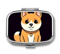 Cartoon Shiba Inu Pill Box 2 Compartment Medicine Organizer Portable Pill Container Square Pill Holder for Pocket Travel Pill Case for Purse