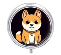 Cartoon Shiba Inu Pill Box 3 Compartment Small, Personalized Pill Organizer with Mirror, Portable Pill Case for Pocket Or Purse, Round Pill Containe Travel Gifts, Pill Holder