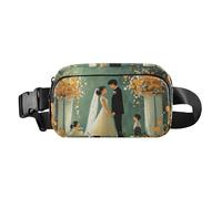 Cartoon Shih Tzu Dogs Vintage Bathtub Stylish Waist Pack Crossbody Bag for Women Men Mini Crossbody Sling Bag for Travel, Wedding Garden Happy Bride Groom, One Size
