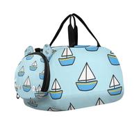 Cartoon Ship Boat Blue Kids Cute Gym Bag with Shoes Compartment Lightweight Carry On Bag for School Practice, Sports, Travel