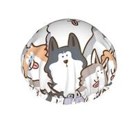 Cartoon Siberian Husky Dog,Shower Cap Nightcap Double Layer Waterproof Elastic Bath Cap Reusable Hair Cap