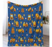 Cartoon Simple Blanket Throws for Sofas, Dark Blue Construction Vehicle Truck Mixer Truck Excavator Bone Fleece Throw Blankets, 130 x 150 cm Bed Soft Lightweight Warm Throw Blankets for All Seasons