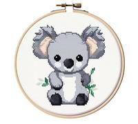 Cartoon Simple Grey Koala Bear Stamped Cross Stitch Kits for Beginners Easy with Hoop 11CT Needlepoint Embroidery DIY Counted Cross Stitch Kits Art Craft Wall Decor 12x12inch(2)