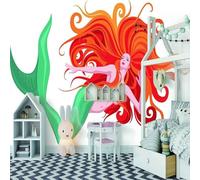 Cartoon Simple Hand Drawn Mermaid Creative 3D Wallpaper Textured Silk Easy Install Living Room Sofa Bedroom Dining Room Home Decoration Wall-350cm×256cm