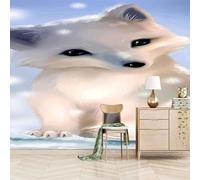 Cartoon Simple White Animal Fox 3D Wallpaper Easy Install Feature Office Living Room Sofa Bedroom TV Background Wall Decoration-430cm×300cm
