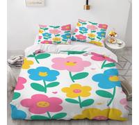 Cartoon Single Duvet Cover Set, Cute Flowers Duvet Cover - Soft Microfibre Polyester - Pop Art Bedding Quilt Set, Flowers 135x200cmCover With Pillow Cases