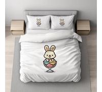 Cartoon Single Duvet Cover Set With Super Soft Pillowcase, Minimalist Bunny Ice Cream Quilt Cover with Zipper Closure for Kids Girls Teens Adults, White Bedding Set 135 x 200 cm