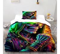 Cartoon Skeleton Bedding Set Single（135x200cm）, Terror Quilt Set, Kids Adults Bedroom Decor, Devil's Skull 3D Print Duvet Insert 2Pcs,Decor Bedroom Collection