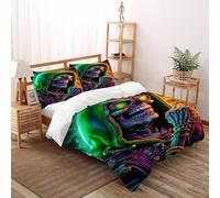Cartoon Skeleton Bedding Sets King（220x240cm）, Devil's Skull Quilt Set, For Kids Boys Girls Teens Terror 3D Print Comforter Sets, 3 Pieces with 2 Pillowcase