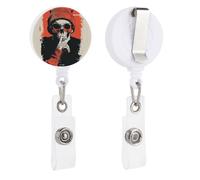 Cartoon Skeleton Doing Shush Gesture Retractable Badge Holder Reel Clip ID Card Holder for Doctor Nurse Student Office Worker