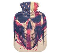 Cartoon Skull 4th of July Independence Day hot Waterbottle with Soft Cover, 1L hotwater Bag for Tummy Warmer, Neck Shoulder Warmer, Bolsa de calor para Dolor Menstrual