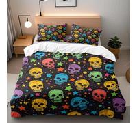 Cartoon Skull Bedding Set For Boys Girls Gothic Single Kids Duvet Cover 135×200Cm 3D Printed Soft Microfibre Polyester Comforter With Zipper Teens Quilt Cover 2 Pillowcases 50×75Cm