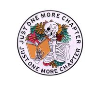 Cartoon Skull Enamel Pin Skull Reading Brooch Lapel Pin for Book Lovers Clothing Backpacks Decor Jewelry Gift for Reader Student, White