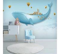 Cartoon Sky White Clouds Whale Hot Air Balloon 3D Wallpaper Silky Texture Home Study Office Grey Dining Room Sofa Bedroom Living Room TV Backdrop-300cm×210cm