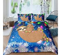 Cartoon Sloth Bedding Set Christmas Duvet Cover Set for Kids Boys Girls Cute Sloth Snowflake Xmas Decor Comforter Cover Polka Dot Quilt Cover Bedroom Collection 3Pcs King Size