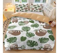 Cartoon Sloth Bedding Single Tropical Leaf Mandala Duvet Cover Set for Teen Girls Boys - Soft Microfiber Green Bedding Set (style3,Double200x200cm+65x65cm*2)