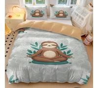 Cartoon Sloth Bedding Single Tropical Leaf Mandala Duvet Cover Set for Teen Girls Boys - Soft Microfiber Green Bedding Set (style1,King 240x220cm+65x65cm*2)