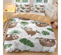 Cartoon Sloth Bedding Single Tropical Leaf Mandala Duvet Cover Set for Teen Girls Boys - Soft Microfiber Green Bedding Set (style4,King 240x220cm+65x65cm*2)