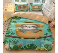 Cartoon Sloth Bedding Single Tropical Leaf Mandala Duvet Cover Set for Teen Girls Boys - Soft Microfiber Green Bedding Set (style5,Double200x200cm+65x65cm*2)