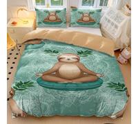 Cartoon Sloth Bedding Single Tropical Leaf Mandala Duvet Cover Set for Teen Girls Boys - Soft Microfiber Green Bedding Set (style2,Single135x200cm+65x65cm*2)