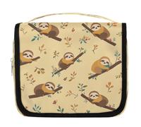 Cartoon Sloth Branch Leaves Hanging Toiletry Bag for Travel, Waterproof Polyester Makeup Organizer, Portable Cosmetic Bag with Hook for Bathroom Business Trips Gym Camping