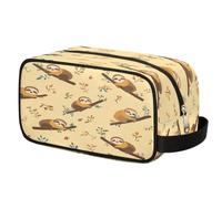 Cartoon Sloth Branch Leaves Toiletry Bag for Travel, Cosmetic Makeup Bag Waterproof Polyester Shaving Bag for Men Women Kids, Portable Organizer for Bathroom Gym Vacation