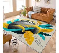 Cartoon Sloth Flannel Rug for Living Room & Bedroom Soft Fluffy Carpet Yellow Non-Slip, Machine Washable, Kids Area Rug Mat for Playroom & Floor Protector 160x230 cm