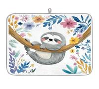Cartoon Sloth On Branch Dish Drying Mat for Kitchen Counter,Absorbent Dishes Drainer Mats Washable Dish Drying Pad for Worktop Draining Racks,61x46cm