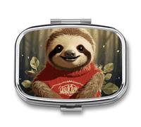 Cartoon Sloth Pill Box with 2 Compartments, Portable Pill Organizer for Pocket or Purse, Decorative Metal Medicine and Vitamins Organizer