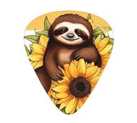 Cartoon Sloth Sitting On Sunflower 12 Pack Guitar Plectrums With Storage Case, 0.46/0.71/0.96mm, Including Thin, Medium Thick Guitar Plectrums For Electric Guitars Bass Ukulele