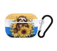 Cartoon Sloth Sitting on Sunflower AirPods Pro Case Cover with Keychain Ring PC Hard Shell Protective Case for AirPods Pro 2nd for Women Men Generation Easy Open Full Drop Protection Cover White-style