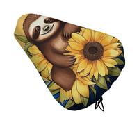 Cartoon Sloth Sitting on Sunflower Bike Seat Cover for Men Women Water Repellent Exercise Bike Seat Cushion Adjustable Bicycle Seat for Outdoor Biking