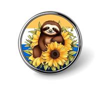 Cartoon Sloth Sitting on Sunflower Button Pin Personalized Metal Lapel Pins Badges Classic Round Brooch Pin Novelty Unique Enamel Pins Cute Funny Pinback Button Badge for Jackets Backpacks Bags Coat