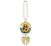 Cartoon Sloth Sitting on Sunflower Car Hanging Ornament Rear View Mirror Pendant Lucky Presents Hanging Ornament Funny Car Pendant for Office Auto Home Decoration Golden-style