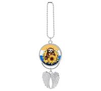 Cartoon Sloth Sitting on Sunflower Car Hanging Ornament Rear View Mirror Pendant Lucky Presents Hanging Ornament Funny Car Pendant for Office Auto Home Decoration Silver-style