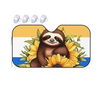 Cartoon Sloth Sitting on Sunflower Car Windshield Sun Shade Foldable Car Sun Shade Front Windshield Sunshade Windshield Cover Reflective Sun Visor Keep Your Vehicle Cool for Most Sedans SUV Truck
