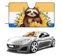 Cartoon Sloth Sitting on Sunflower Car Windshield Sun Shade Keep Car Interior Cool 51"x28" Folding Front Window Sun Shade, Heat Shield for SUV, Truck, Blocks UV
