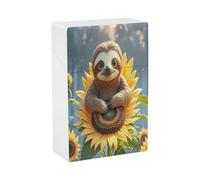Cartoon Sloth Sitting on Sunflower Cigarette Case Stylish Lightweight Pocket Holder Case for Smoke Waterproof Cigarette Dispenser Cigarettes Accessories for Outdoor Camping Hiking