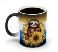 Cartoon Sloth Sitting on Sunflower Color Changing Mug 11 Oz Heat Changing Coffee Mugs Funny Magic Cup Heat Sensitive Ceramics Mug Novelty Coffee Cups Personalized Customized Gift Idea for Men & Women
